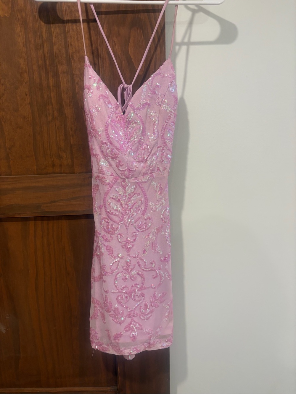 Windsor Light Pink Sequin V‑Neck Spaghetti Strap Mini Dress